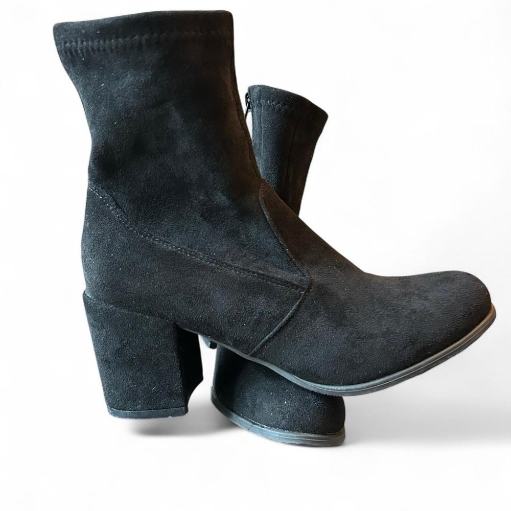 Black Suede Block Heel Booties | Size 8
